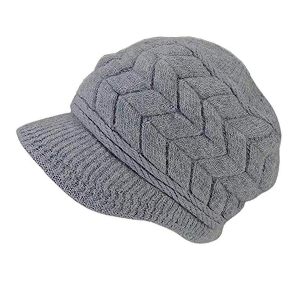 Strickmütze Damen Winter – Warme Rippstrick-Mütze mit Visier und Plüschfutter – Ideal für kaltes Wetter – Dicke Beanie mit Woll-Schneekappe