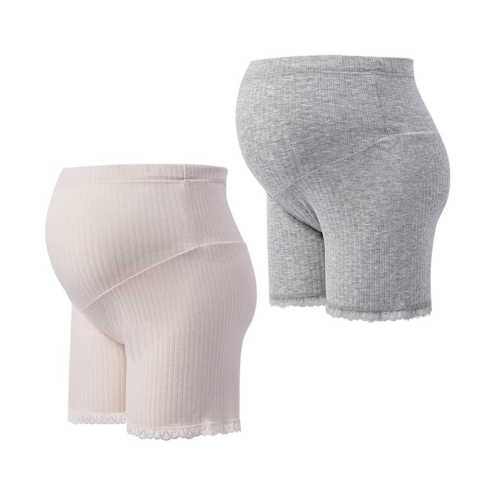 Umstandsunterhosen 2er-Pack mit Spitze für Damen - Schwangerschafts-Shorts aus Baumwolle bequeme Shapewear und Mutterschaftsunterwäsche in Einheitsgröße (45-80kg