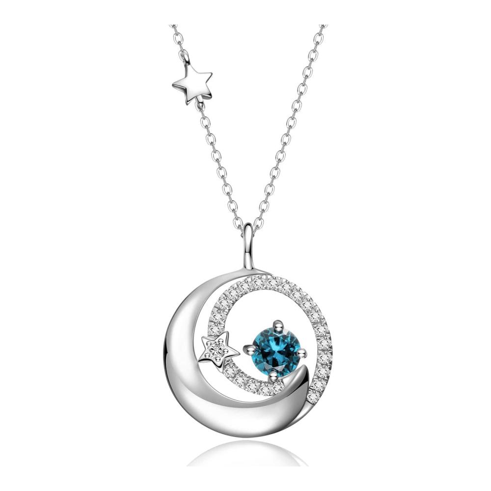 925 Sterling Silber Halskette mit Stern und Mond Anhänger Natürlich/Synthetisch Edelsteine Geburtsstein Kette - Perfektes Geschenk für Damen Mädchen Frauen zum Valentinstag Jahrestag Geburtstag - Schmuck mit Liebe und Stil