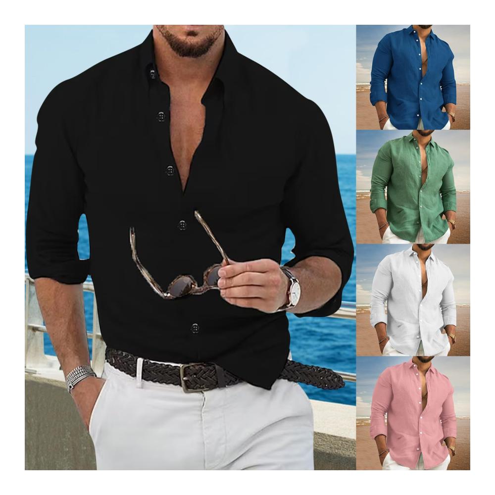 Herren Freizeithemd Langarm Leinenhemd mit Umlegekragen Business und Sommer Shirt - Atmungsaktives Hemd in Regular Fit Button-Down Oberteil Oversized und Leicht - Männer Hemden für stilvolle Eleganz