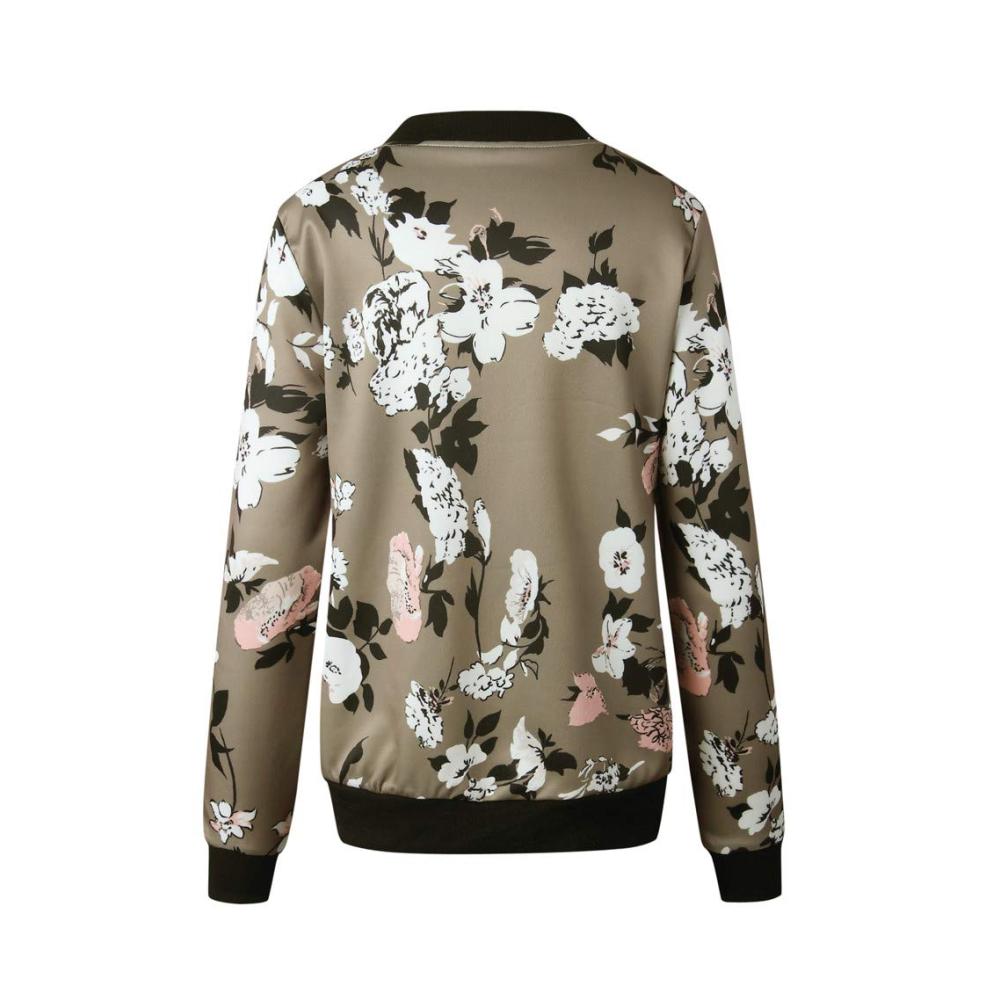 Damen Bomberjacke mit Blumenmuster Langarm Reißverschluss und Stehkragen für Herbst und Frühling
