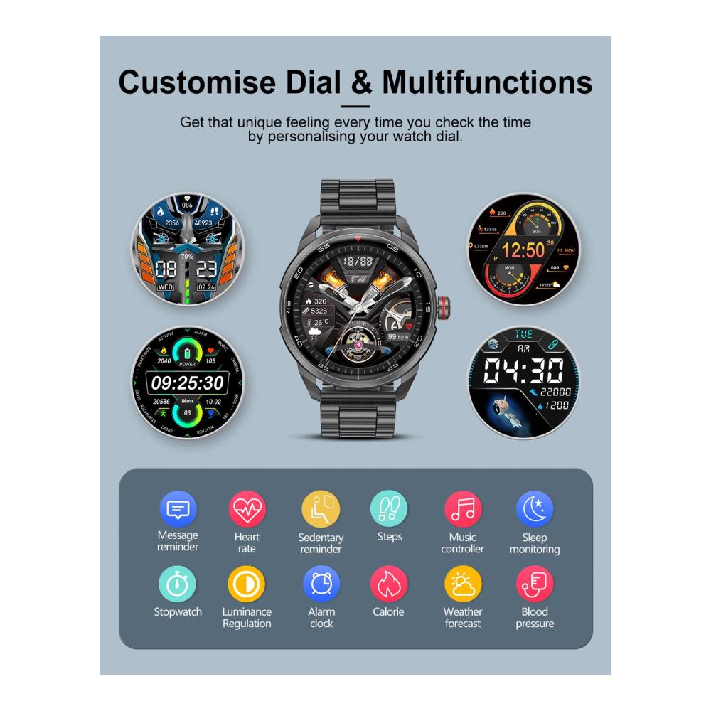 Herren Smartwatch SIEMORL 132 HD Farbdisplay Pulsmesser Schlafmonitor Schrittzähler Musiksteuerung 20 Sportmodi - iOS & Android - Fashion Fitness Tracker