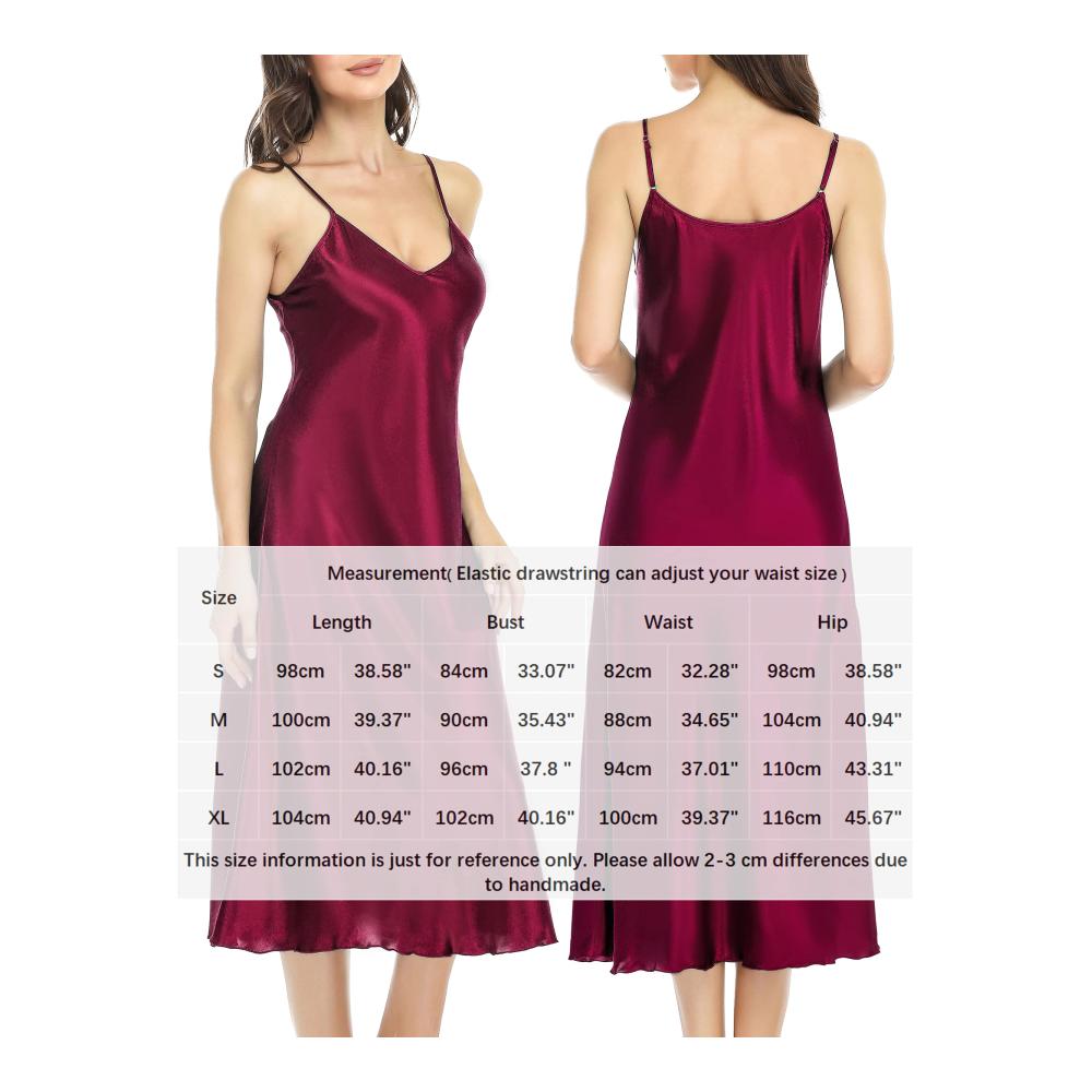 Sexy Satin Damen Nachthemd Lang mit Spaghettiträger V-Ausschnitt - Lovasy Negligee für Frauen