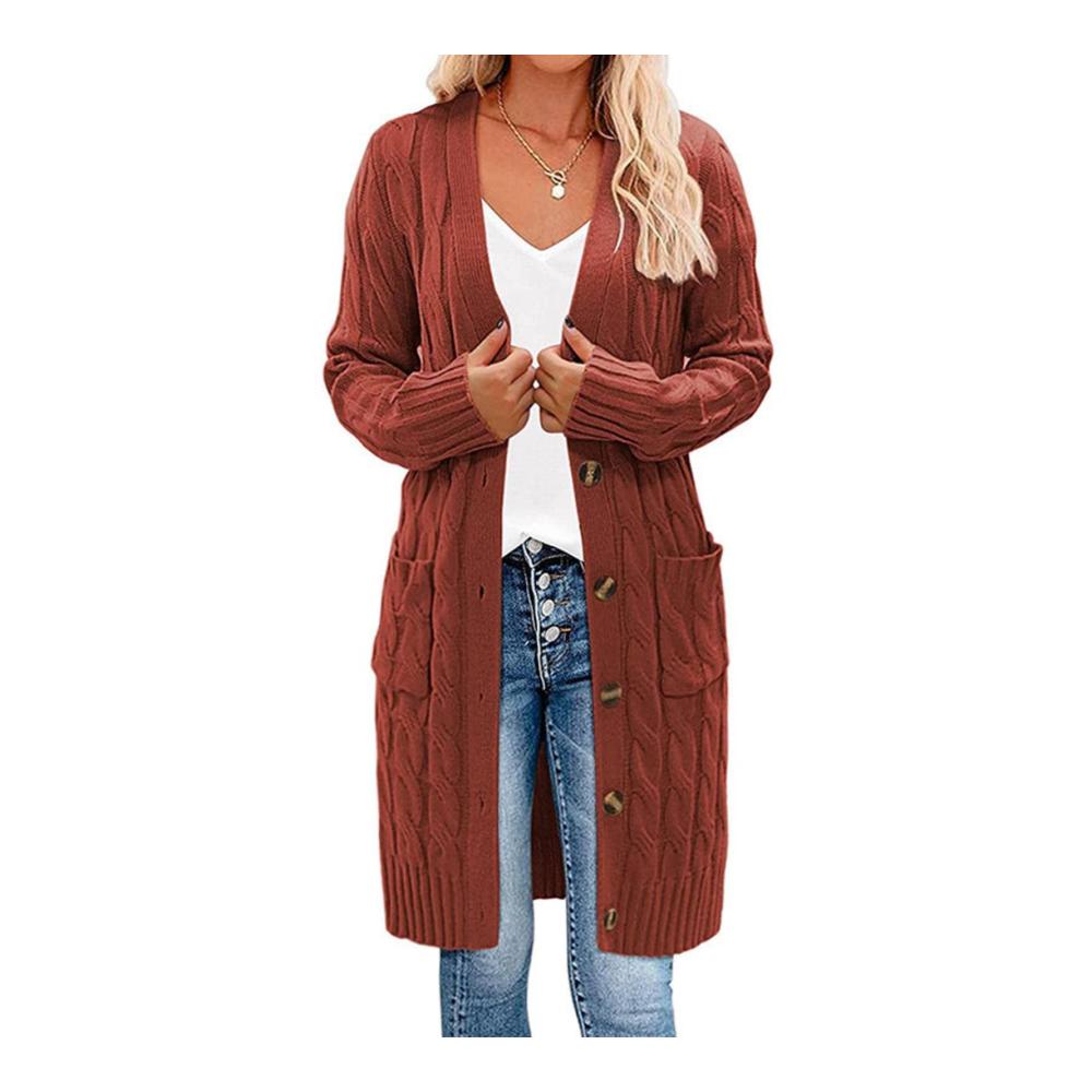 Damen Strickjacke mit langen Ärmeln Zopfmuster und Knopfleiste - Stilvolle offene Vorderseite trendige Oberbekleidung
