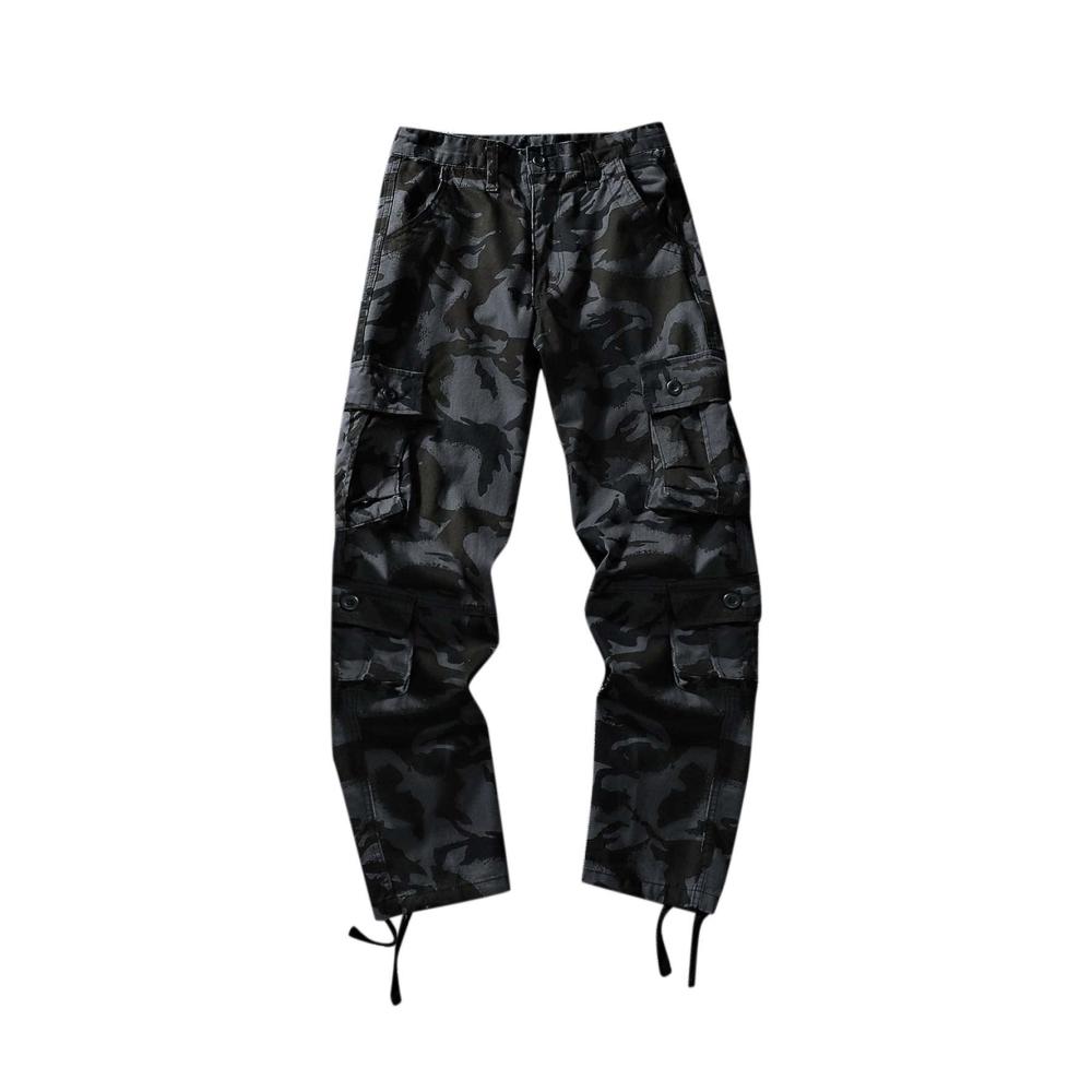 Herren Jogginghose Schwarz | Lang Baumwolle Multi Pocket Zipper Cargo Pants