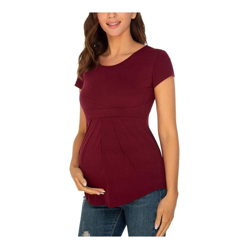 Damen Schwangerschafts-Tops Kurzärmelige T-Shirts mit U-Ausschnitt für werdende Mütter