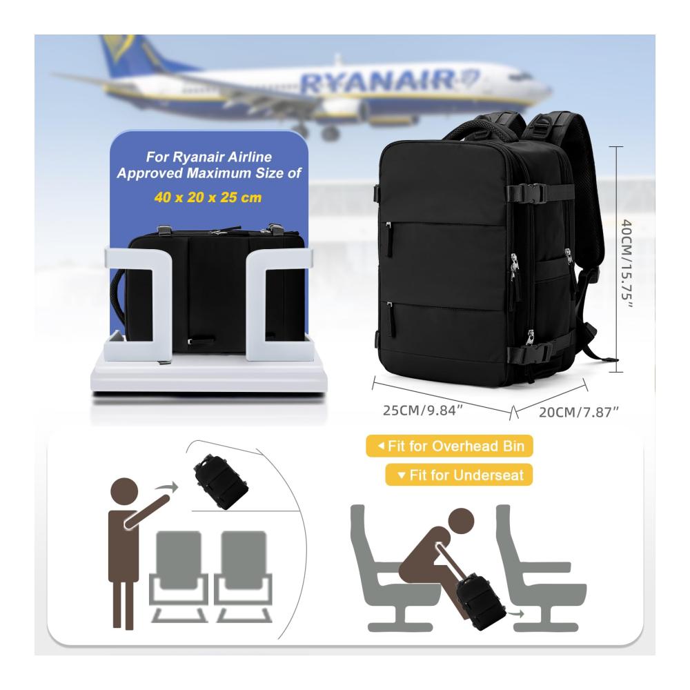 Handgepäck Rucksack für Ryanair & Easyjet - 40x20x25 & 45x36x20 - Laptopfach Schuhfach & USB-Ladeanschluss - Damen & Herren - Flugzeug Carry-Ons