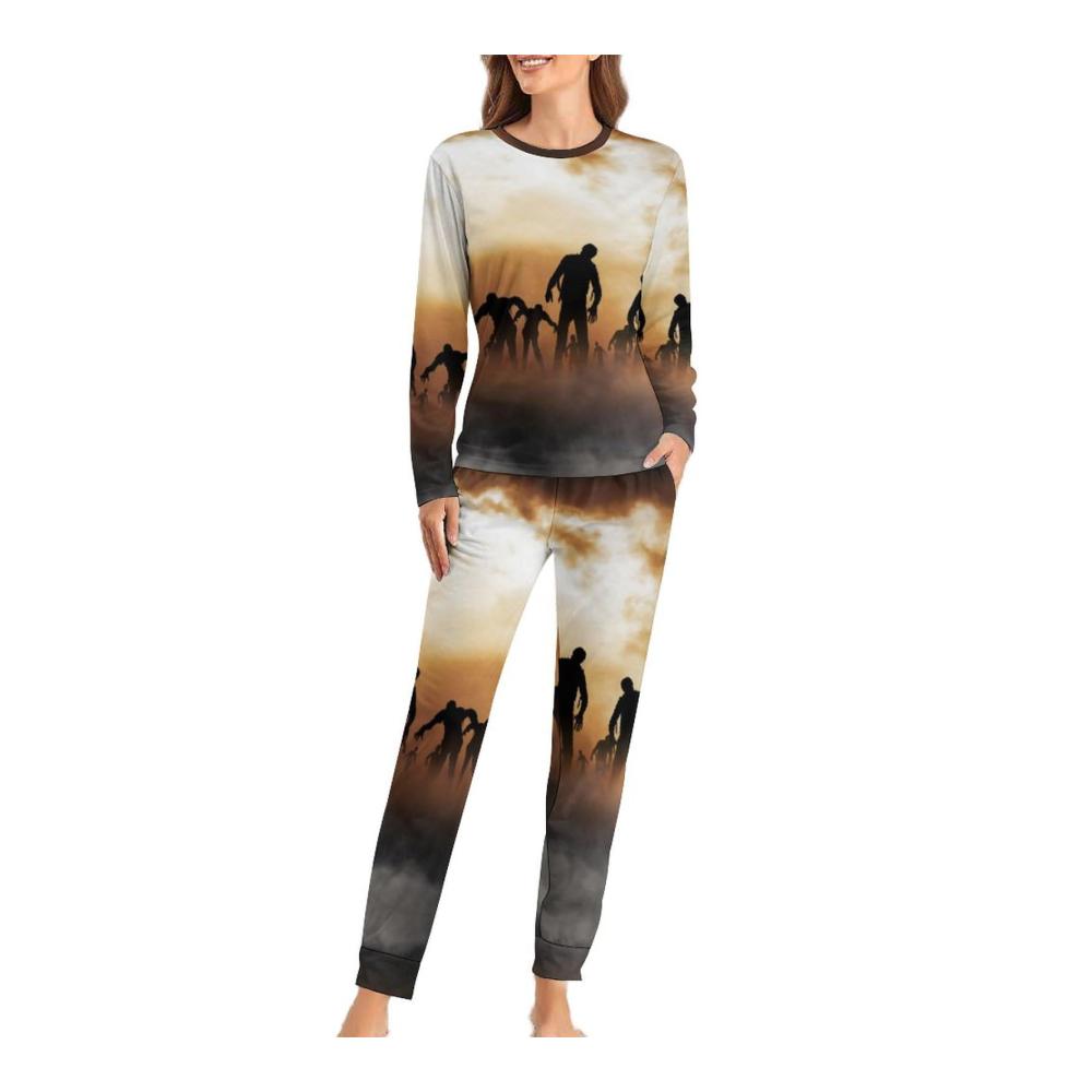 Damen Schlafanzug Zombies Dead Men Walking Rundhalsausschnitt mit Taschen - Hochwertiger Pyjama für Frauen
