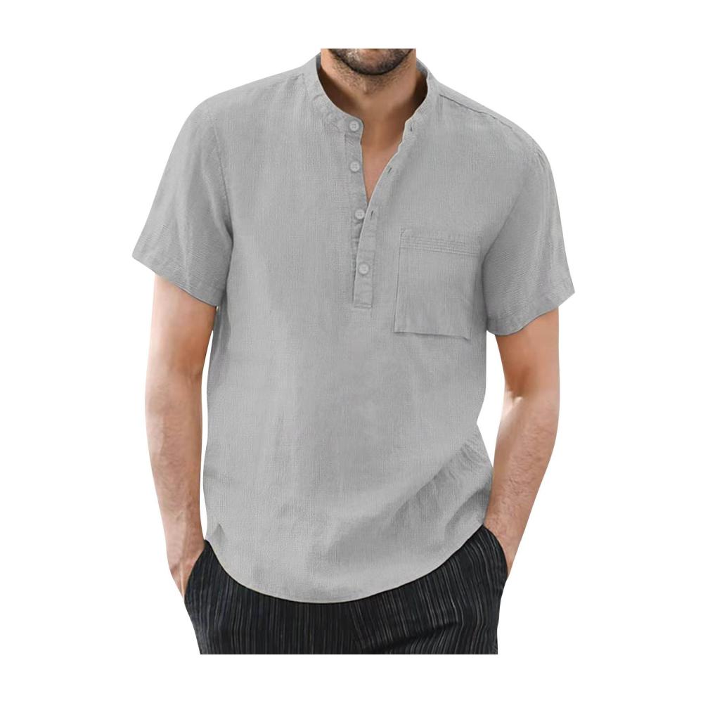 Kurzarm Retro Jogginganzug Herren | Sommer T-Shirts mit Knopfleiste für Yoga und Strand | Lockere Passform Stehkragen Bluse | Bequemes Pillingfreies T-Shirt in Leichter Ausführung