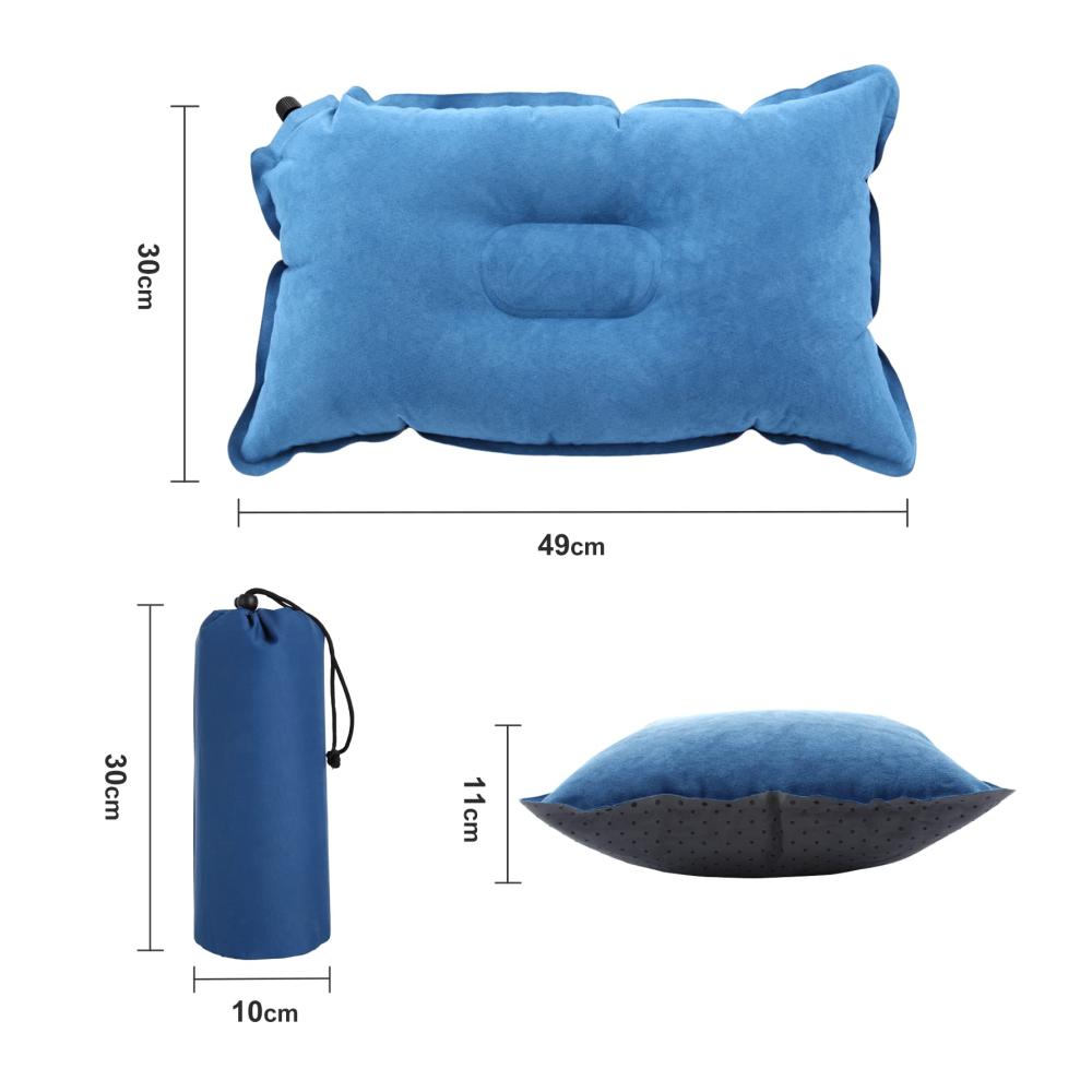 Aufblasbares Campingkissen mit Schaumstofffüllung - Ergonomisches Strand- und Reisekissen für Büro Auto & Outdoor (49x30 cm Blau