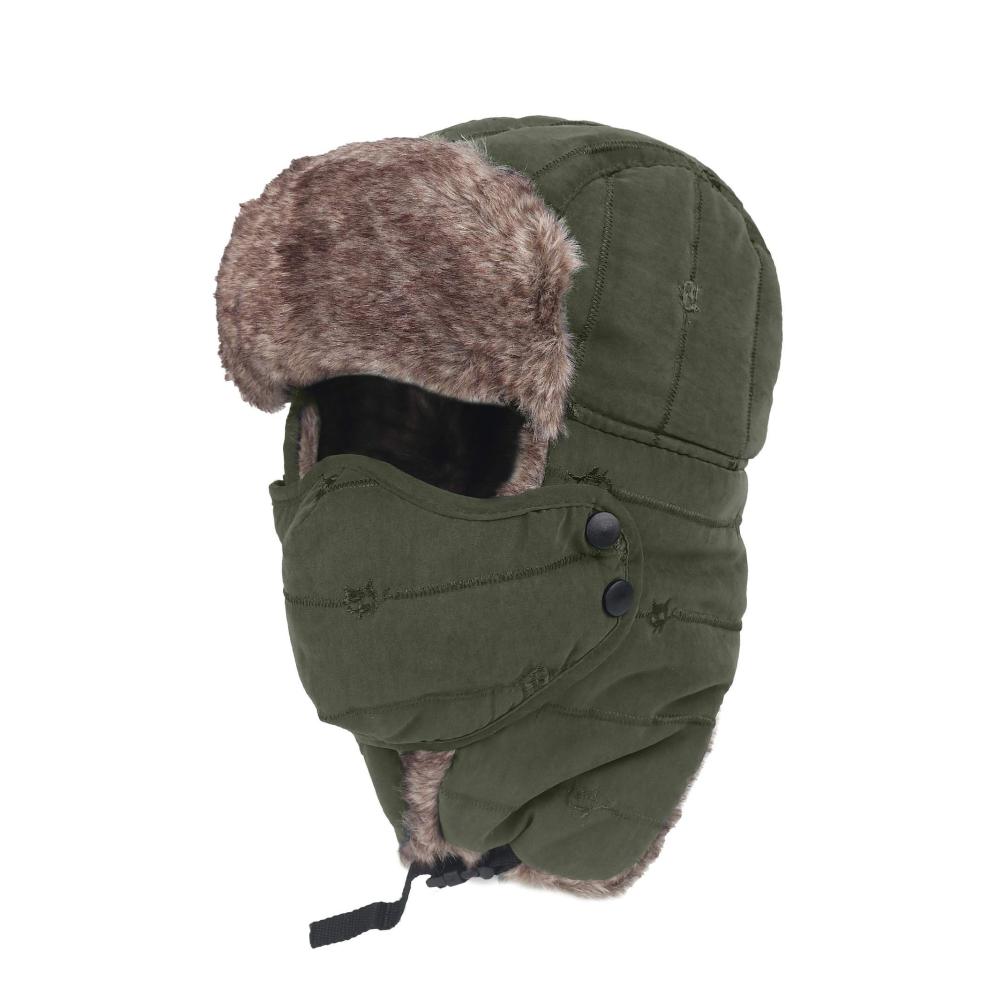 Winter Fliegermütze Unisex | 3-in-1 Bombermütze mit Halswärmer Ohrenklappe & abnehmbarem Gesichtsschutz | Winddichte Trappermütze für Skifahren und Radfahren | Ideale Wintermütze für Damen und Herren