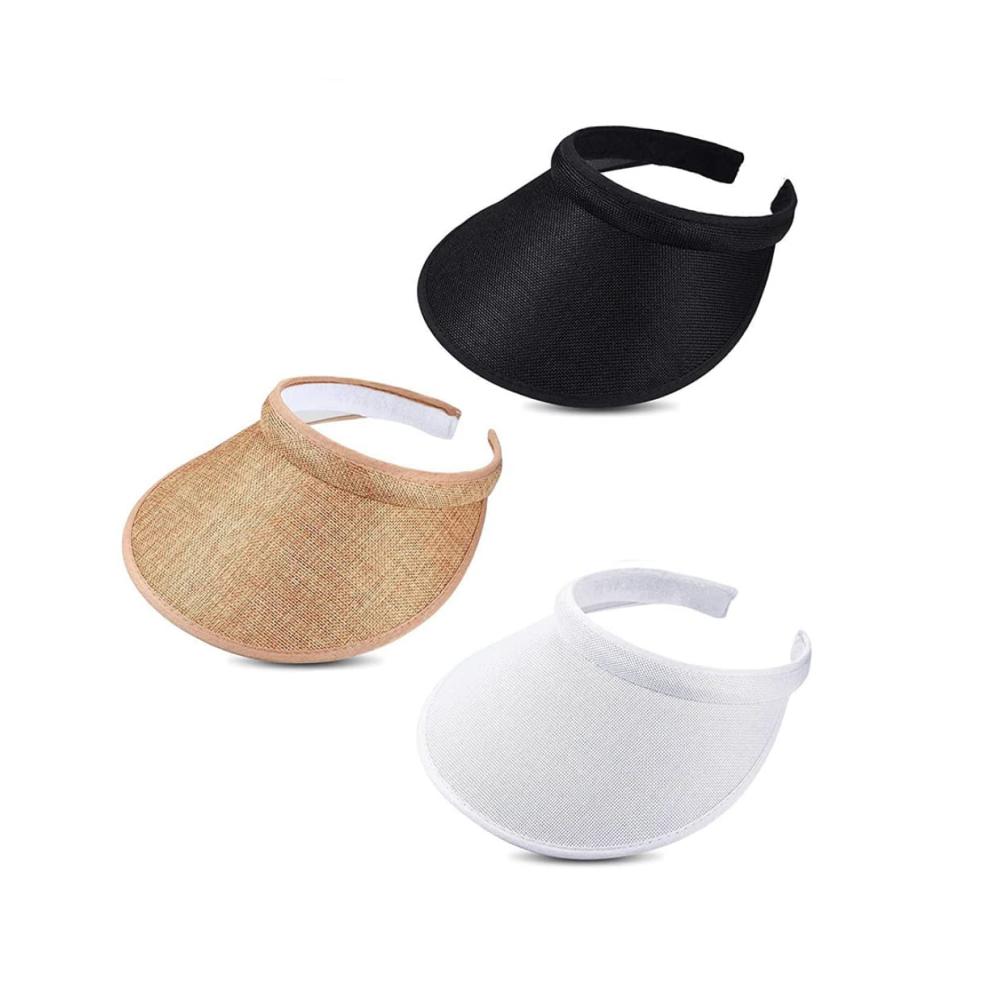 Sommer-Set 3 Verstellbare Sonnenvisorhüte für Frauen - Große Krempe Ideal für Strand und Sommer - Sonnenhüte im Praktischen Dreierpack