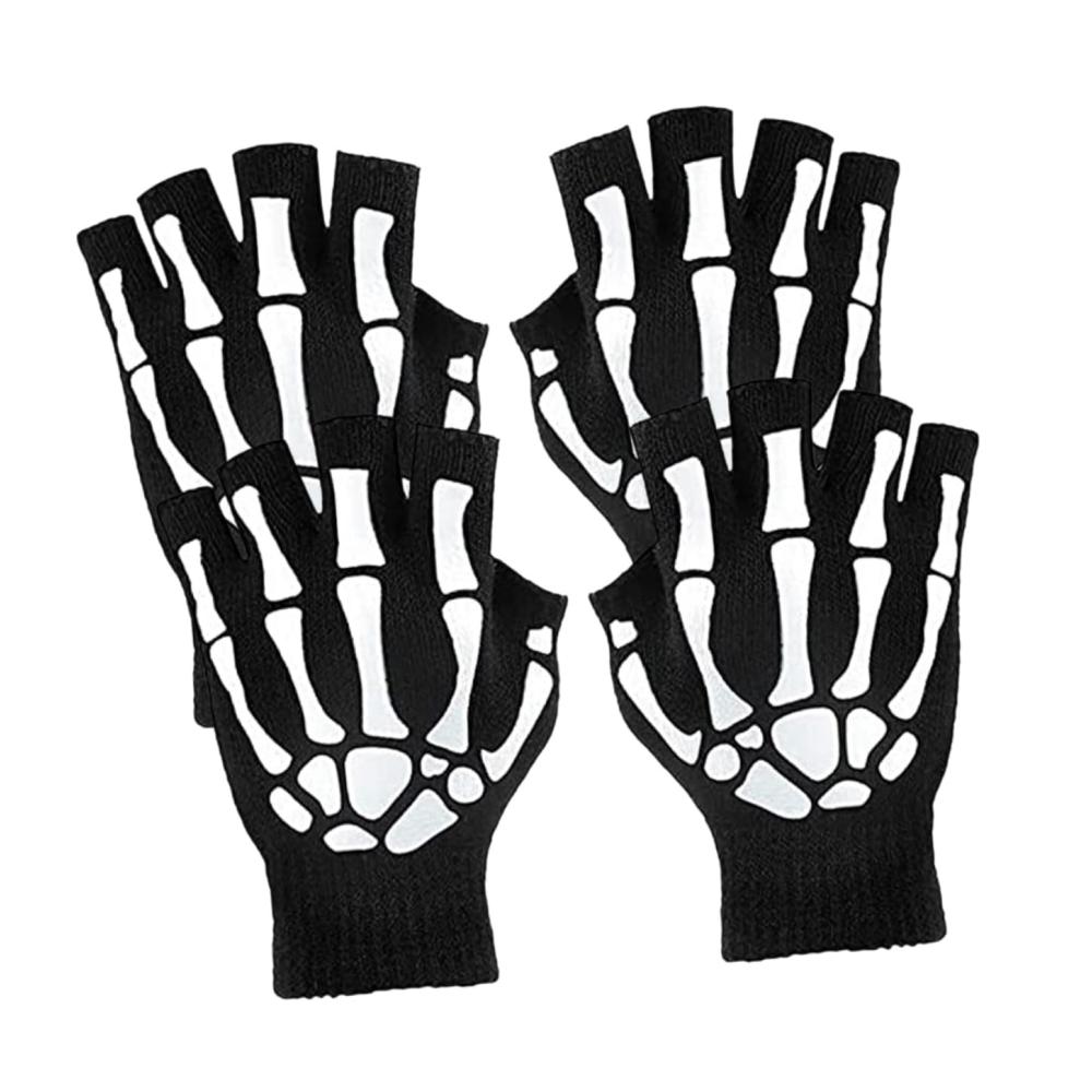 Halloween Handschuhe & Fäustlinge - 2 Paar Warme Damen und Herren Handschuhe für Halloween Kostüme Reiten und Skelett-Looks
