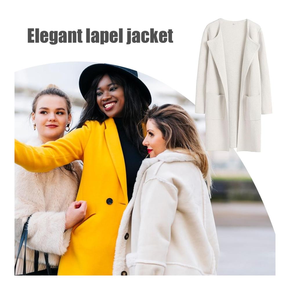 Damen Strickjacke Trendiger Wintermantel mit Revers warme Oberbekleidung langärmeliger Pullover für Herbst und Winter