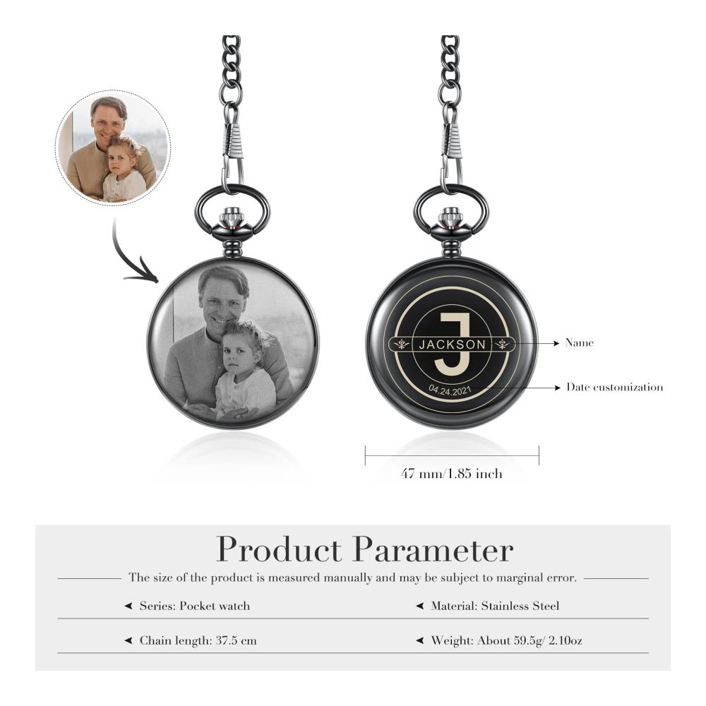Personalisierte Vintage Taschenuhr für Herren - Foto & Textgravur - Geburtstags- und Jubiläumsgeschenk