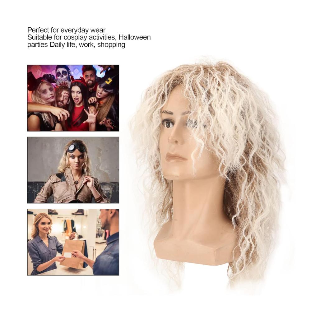 80er-Jahre Vokuhila-Perücke für Männer und Frauen - Rock-Disco-Style - Heavy-Metal-Cyberpunk - Halloween Haarperücke - Hellblond und Braun