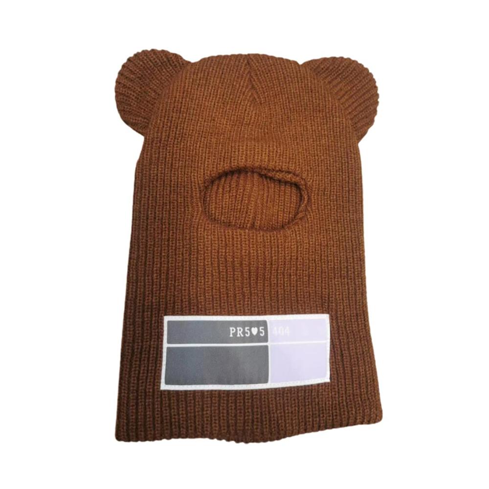 Strickmütze mit Bärenohren und Gesichtsmaske für Halloween - Lustige Kapuze für Halloween-Party und Maskerade
