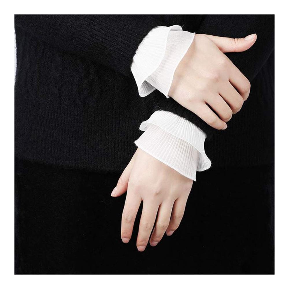Damen Armwärmer & Muffs - Dekorative Fake Ärmel Doppelschicht Faltige Rüschen Manschetten Handgelenkwärmer in Schwarz