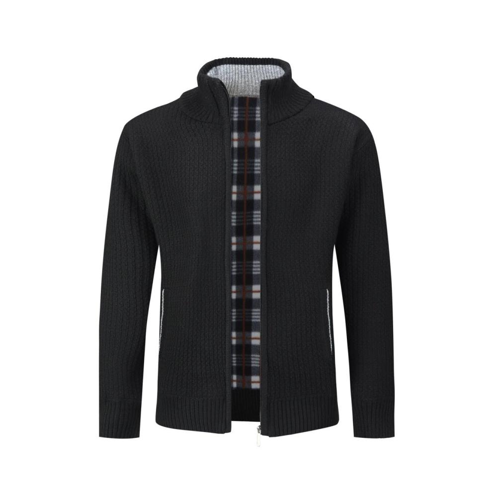 Herren Grobstrick Strickjacke mit Reißverschluss und Stehkragen - Winter Pullover in Strickoptik