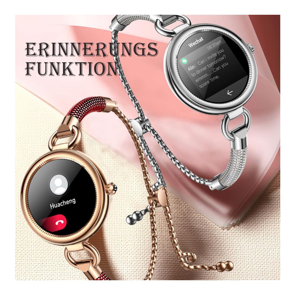 Fashion Smartwatches Damen Elegant Gold Schmuck Armreif mit Schrittzähler Schlafmonitor Pulsuhr Blutdruck & Periode - Edelstahl Smartwatch Damenuhr für Fitness kompatibel mit IOS und Android