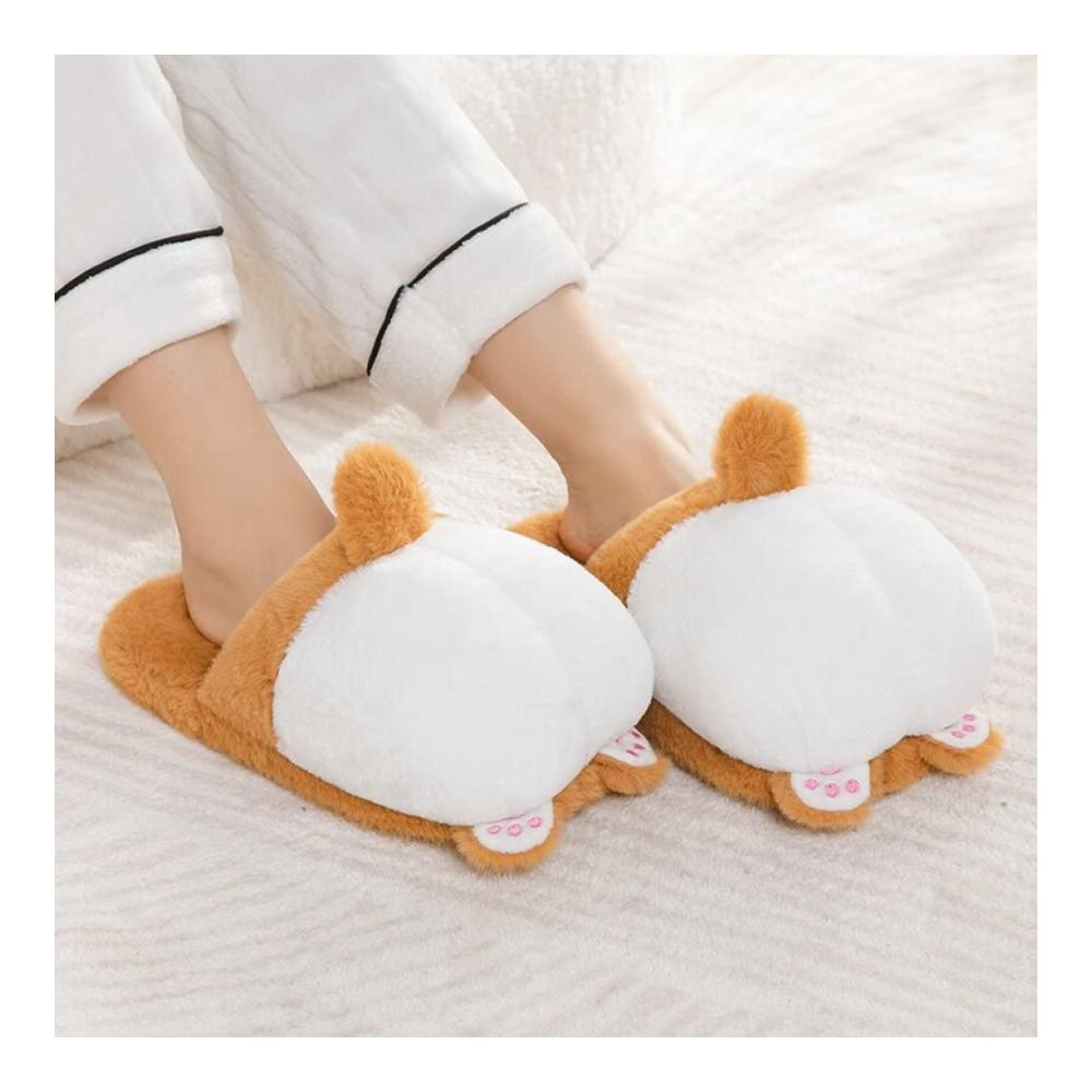 Damen Hausschuhe Kawaii Plüsch Corgi Arschschuhe rutschfeste Cartoon Tierschuhe