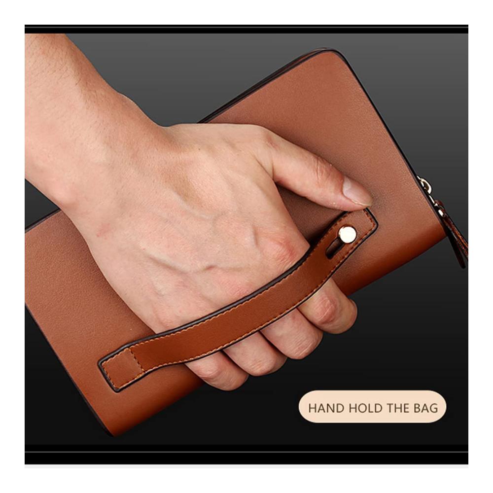 Herren Leder Geldbörse ZED - Exklusive Business Geldbörse mit Schulterriemen Kartenfächern und geräumiger Clutch