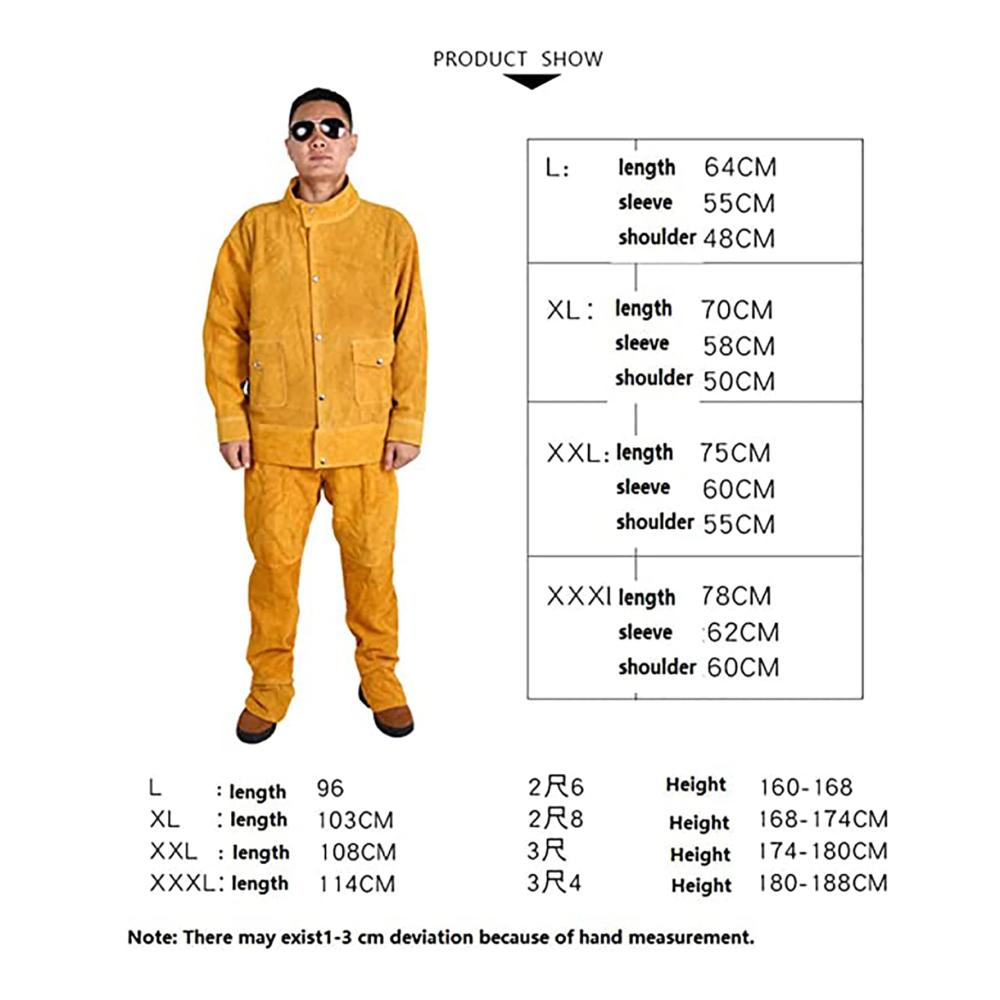 Flammresistenter Kuhleder Schweißanzug XXL – Sicherheitsbekleidung für Holzarbeiter Arbeits-Overalls Schweißjacke Top & Hosen Hitzebeständiger Schutzmantel in Gelb