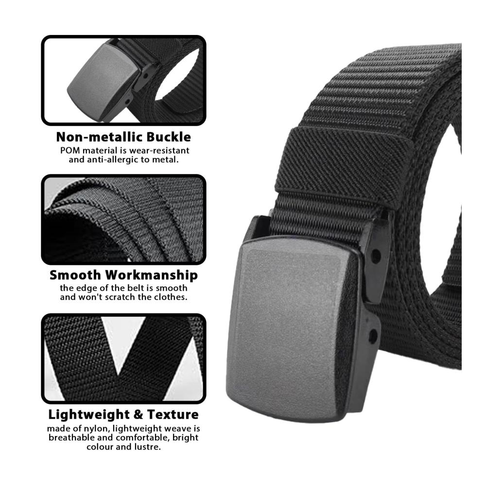 Leichter Nylon-Canvas-Gürtel für Herren – Unkomplizierter Fit durch Flughafensicherheit verstellbarer Golfgürtel überall passend – Schwarz
