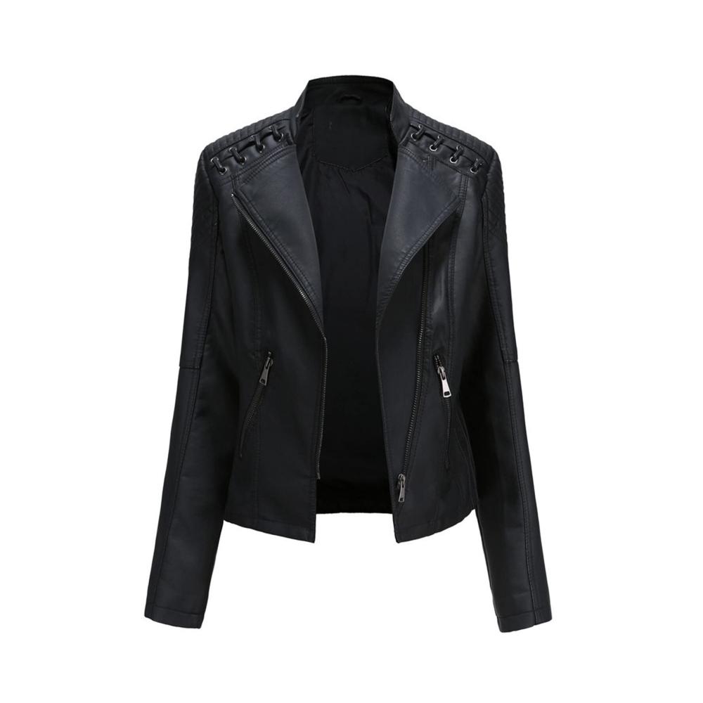 Damen Lederjacke mit Stehkragen – Stilvolle Zip-Up Motorradjacke Bikerjacke und Kurzmantel