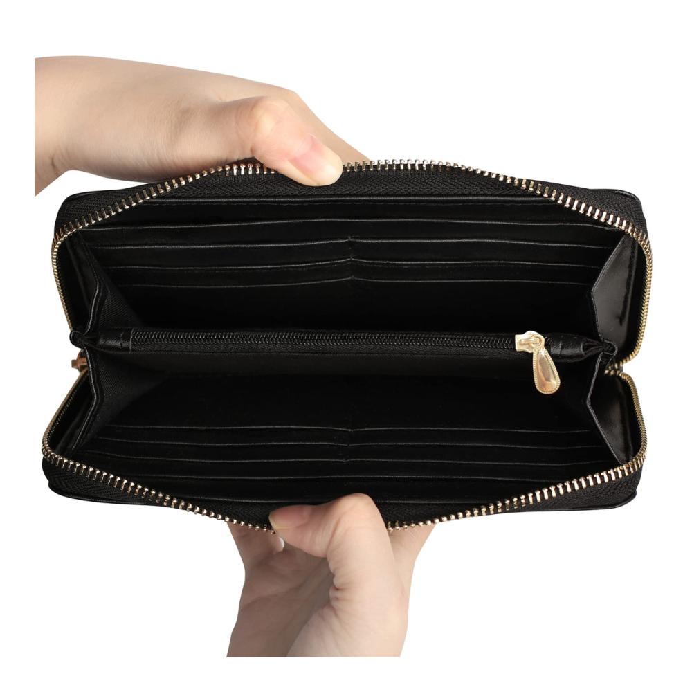 Damen Geldbörse mit Vogel- und Blumenmuster Leder Clutch für Frauen - Große Kreditkartenbörse Münzgeldbörse Kartenetui mit Reißverschluss und Telefonfach - Farbig bedruckt schmale Gold-Multi Geldbörse