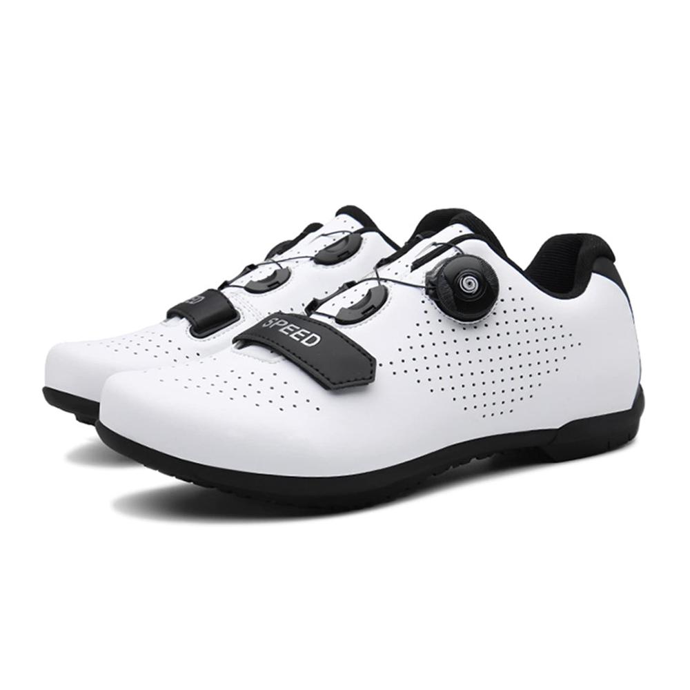 Fahrradschuhe mit Klettverschluss Atmungsaktives Netz Leuchtend Rennradschuhe 40 EU Anti Rutsch Verschleißfest - Professionelle Unisex Radsportschuhe (Weiß