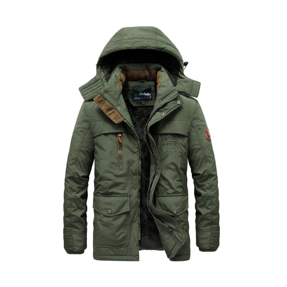 Herren Fleece-Gepolsterte Parka-Jacke Casual Militär Mantel mit Kapuze Mittellang & Verdickt