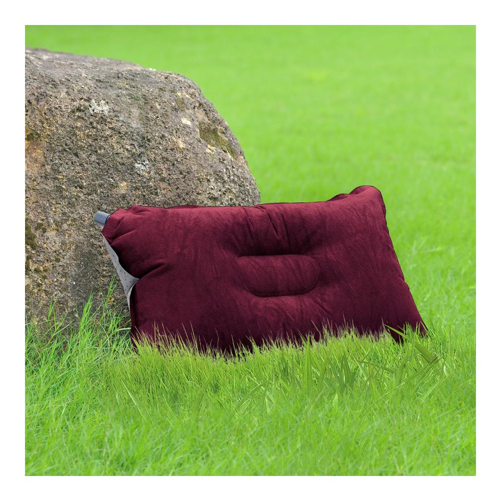 Bequemes aufblasbares Campingkissen mit Schaumstofffüllung für Strand Reisen und Outdoor-Aktivitäten - Ergonomisches Kopfkissen für Büro und Auto - 49x30 cm Bordeaux