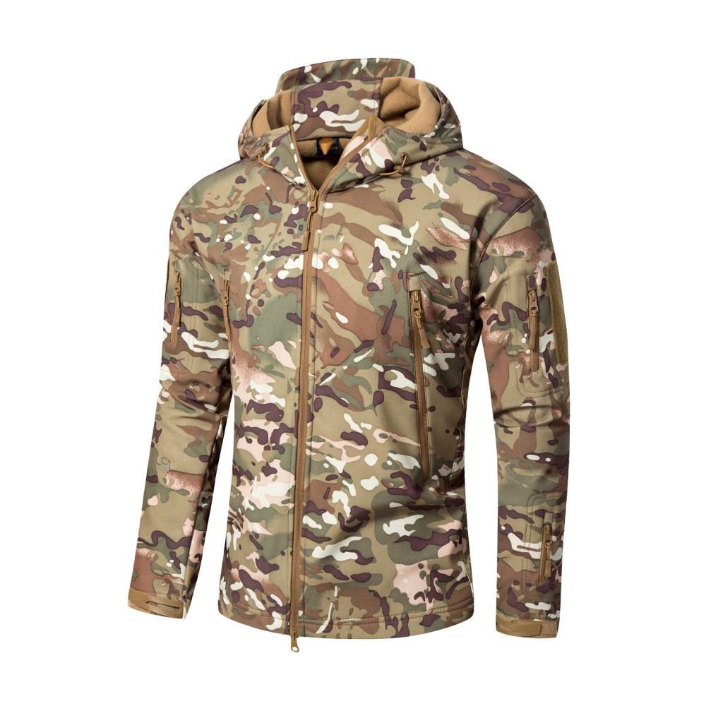 Taktische Softshelljacke Herren - Camouflage Fleece Hoodie Warm & Wasserdicht für Outdoor-Aktivitäten - XXL