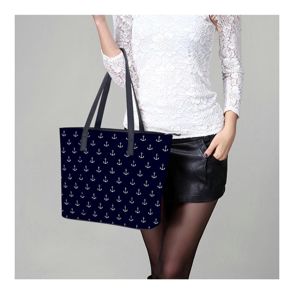 Anker Henkeltasche aus Pebbled PU Leder | Vielseitige Damenhandtasche für Business & Freizeit | Blauer Hintergrund | 29x34x14cm
