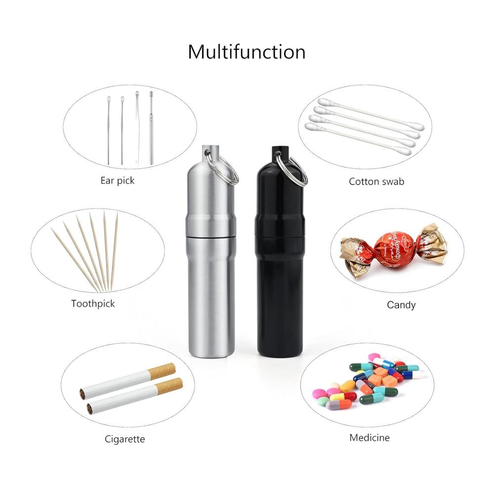 Wasserdichtes Aluminium Zigarettenetui Set mit Schlüsselanhänger – 2PCS Runde Zigarettenkästen inklusive Zahnstocherhalter Mini Pillendose für unterwegs ideal für Herren und Frauen