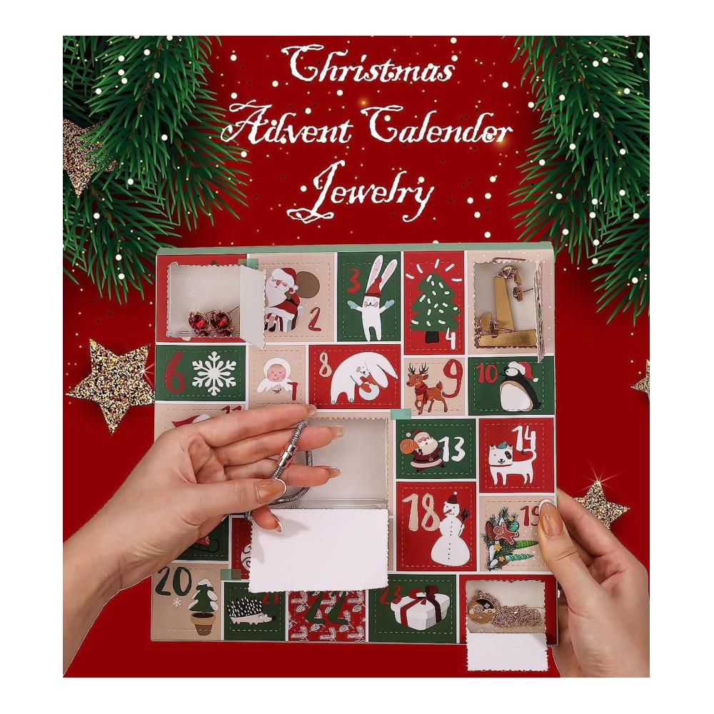 iKSya Charm Armband Weihnachts-Countdown-Kalender 2024 für Erwachsene und Mädchen - 24-tägiger Adventskalender mit Halskette und Armband als Geschenk (Farbe D