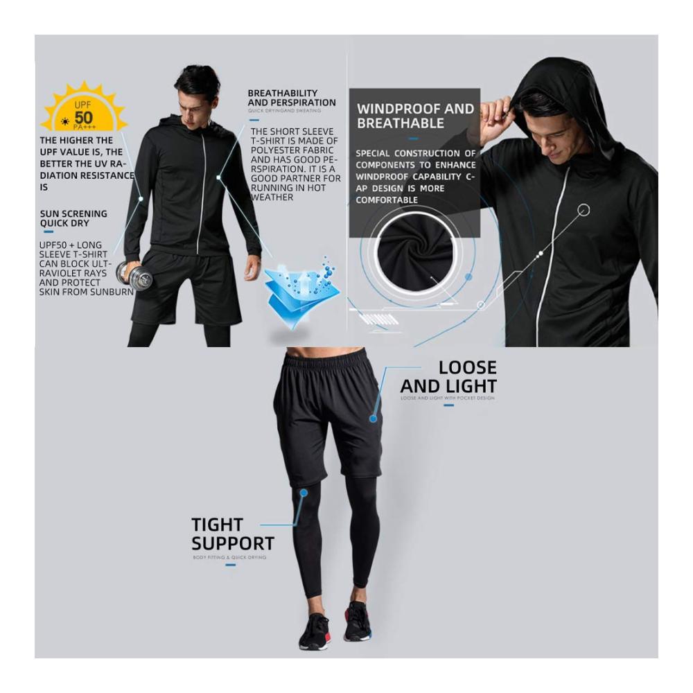 Herren Kompressionsshirt Set - 5-teiliges Sportbekleidungs-Ensemble für Workout Schnelltrocknend Atmungsaktiv - Fitness Trainingsanzug für Running Gym und Fitness