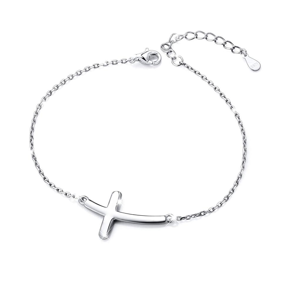 Damen Armband 925 Silber Kreuz Armkette - Elegantes Platiniertes Schmuckstück mit Verstellbarer Länge inklusive Geschenk-Box
