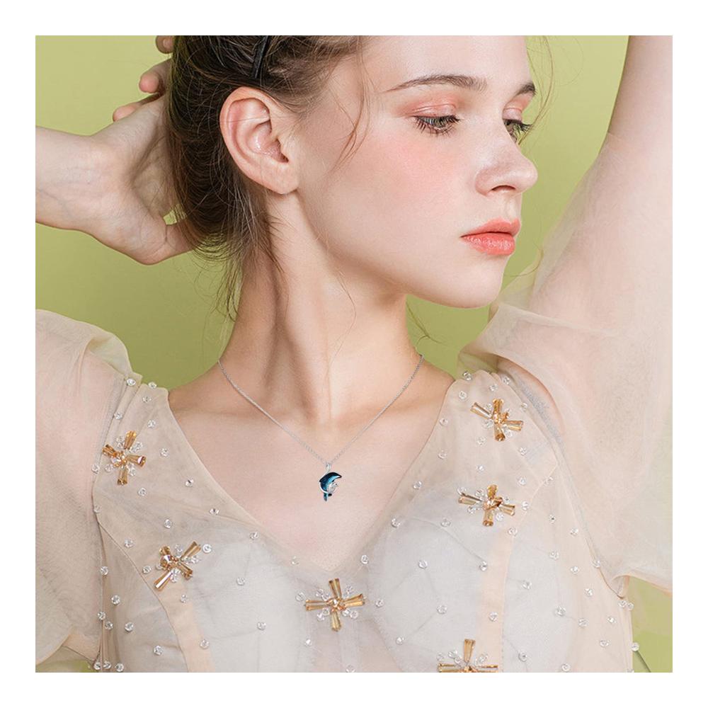 925 Sterling Silber Delphin Kette mit Blauem Kristallanhänger – Eleganter Delphinschmuck für Damen Weihnachtsgeschenk