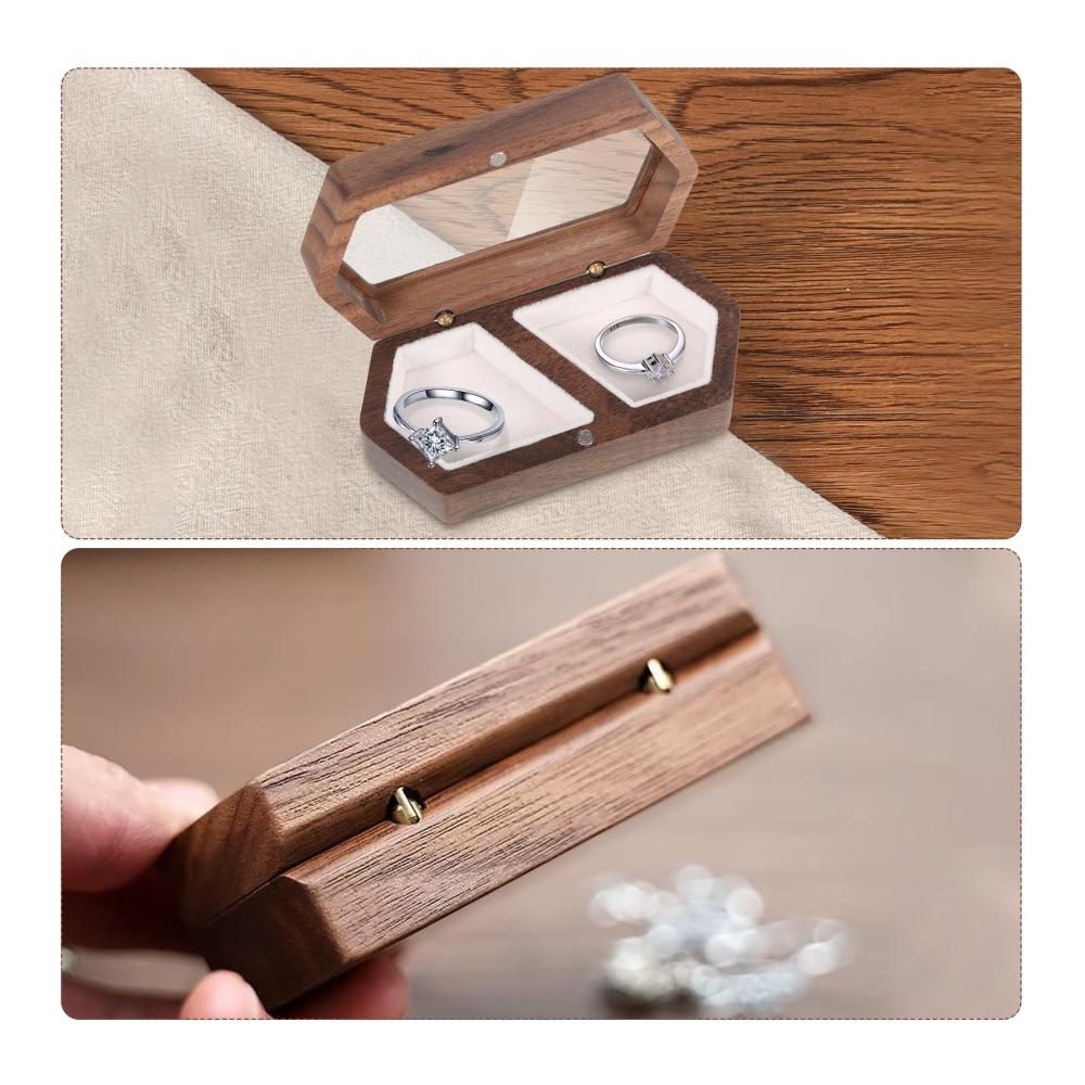 Benutzerdefinierte Hochzeitsringbox Gravierte Holzringbox für Eheringe und Verlobungsringe - Braunes Ringkästchen mit Doppelschlitz - Schmuckkästen als perfekte Heiratsantrag Deko und Geschenk für die Braut