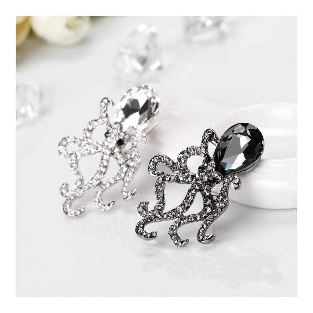 Silberne Oktopus Strass Brosche - Elegante Tierform Hochzeitsnadel für Damenkleid und Schal