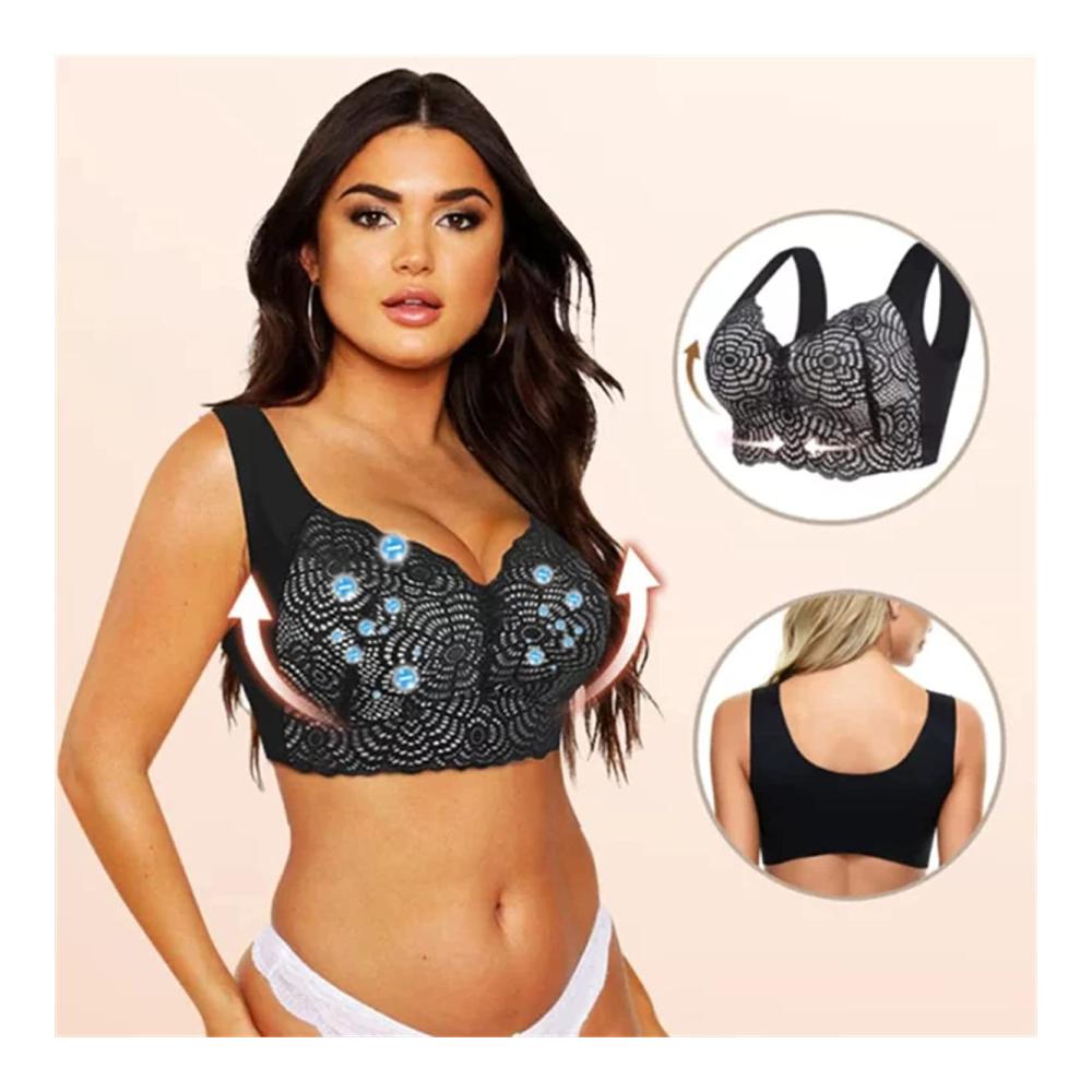 Florale Spitze & Push-Up-Komfort Klassischer Übergrößen-BH mit Bügel & Weich-Cup Schwarz Mittelgröße