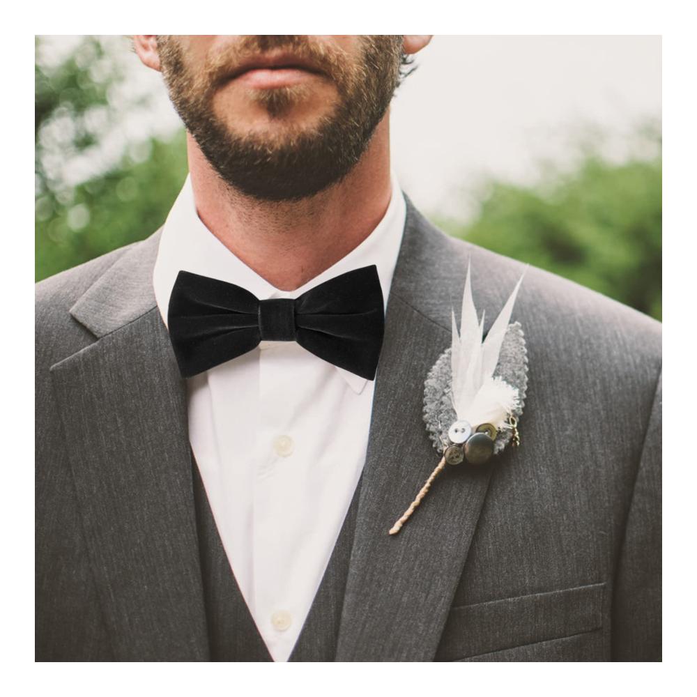 Verstellbare Samt-Fliege für Herren - Elegante Vorgebundene Fliege mit Schmetterlingen für Bräutigam Hochzeit und formelle Anlässe - Einfarbige Fliegen inklusive Geschenkbox