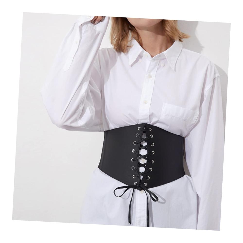 Breiter Damen Korsettgürtel in Schwarz – Elastischer Bindegürtel mit Schnürung für Renaissance-Accessoires Fräulein Rock Kunstleder – Taillengürtel für Frauen