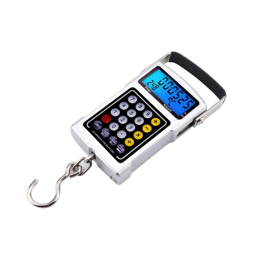 Elektronische Gepäckwaage mit Angelhaken 50 kg Kapazität 7-in-1 Digitale Anglerwaage