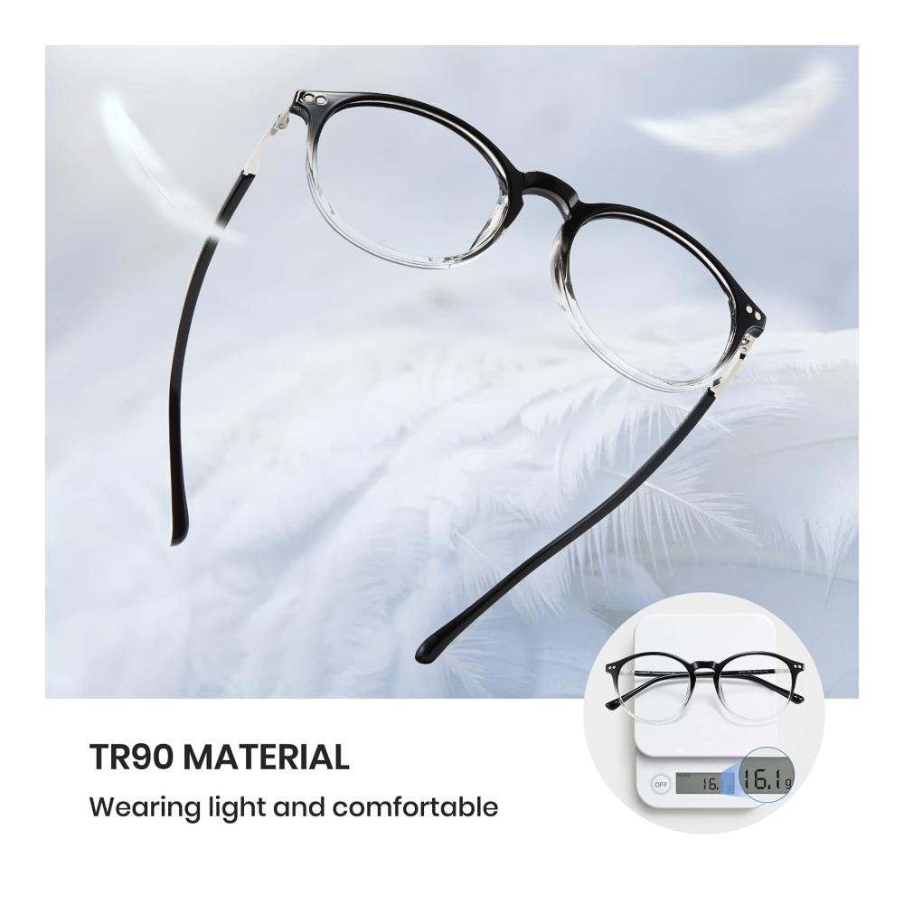 Blaulichtfilter-Brillen TR90 Brillengestelle für Damen und Herren - Leichte Rund-Brille ohne Sehstärke für Computer und Gaming - Anti UV 400 Retro-Design