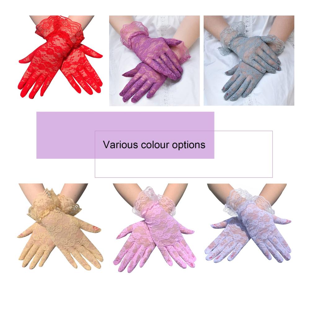 Damen Spitzenhandschuhe (2 Stück) - Elegante Brauthandschuhe für Hochzeit Tea Party und Prom - Vintage Florale Spitze Kurze Länge Handgelenk-Handschuhe für Frauen