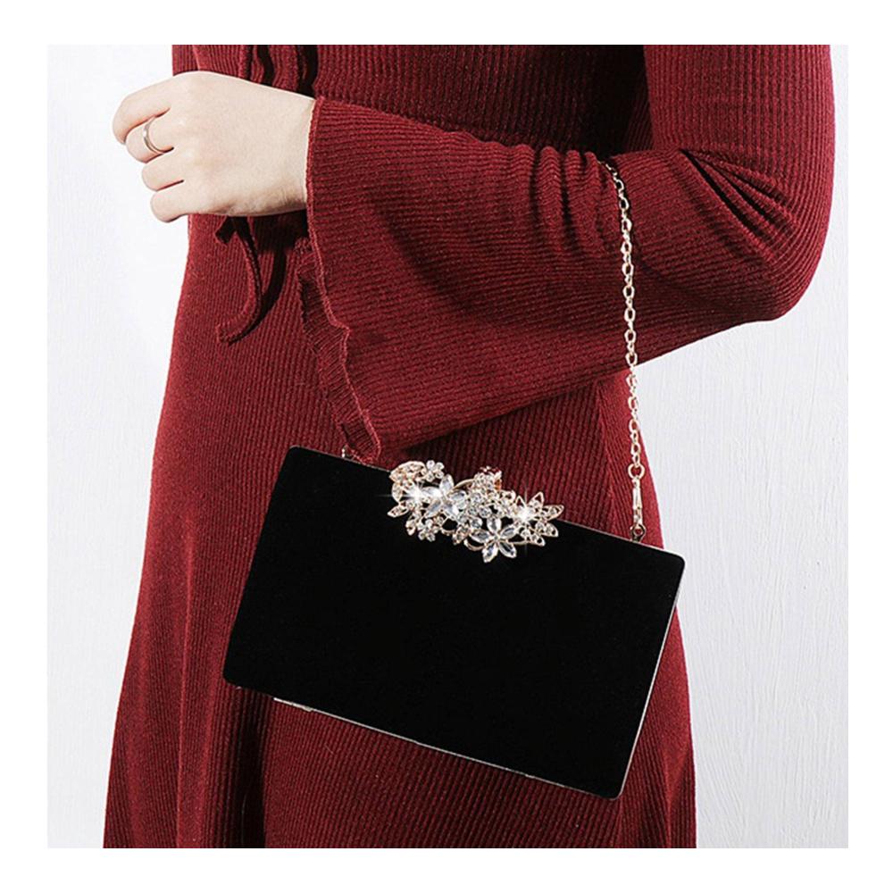 Exklusive Strass-Abendkupplung mit Goldkette – Damen Handtasche aus Wildleder