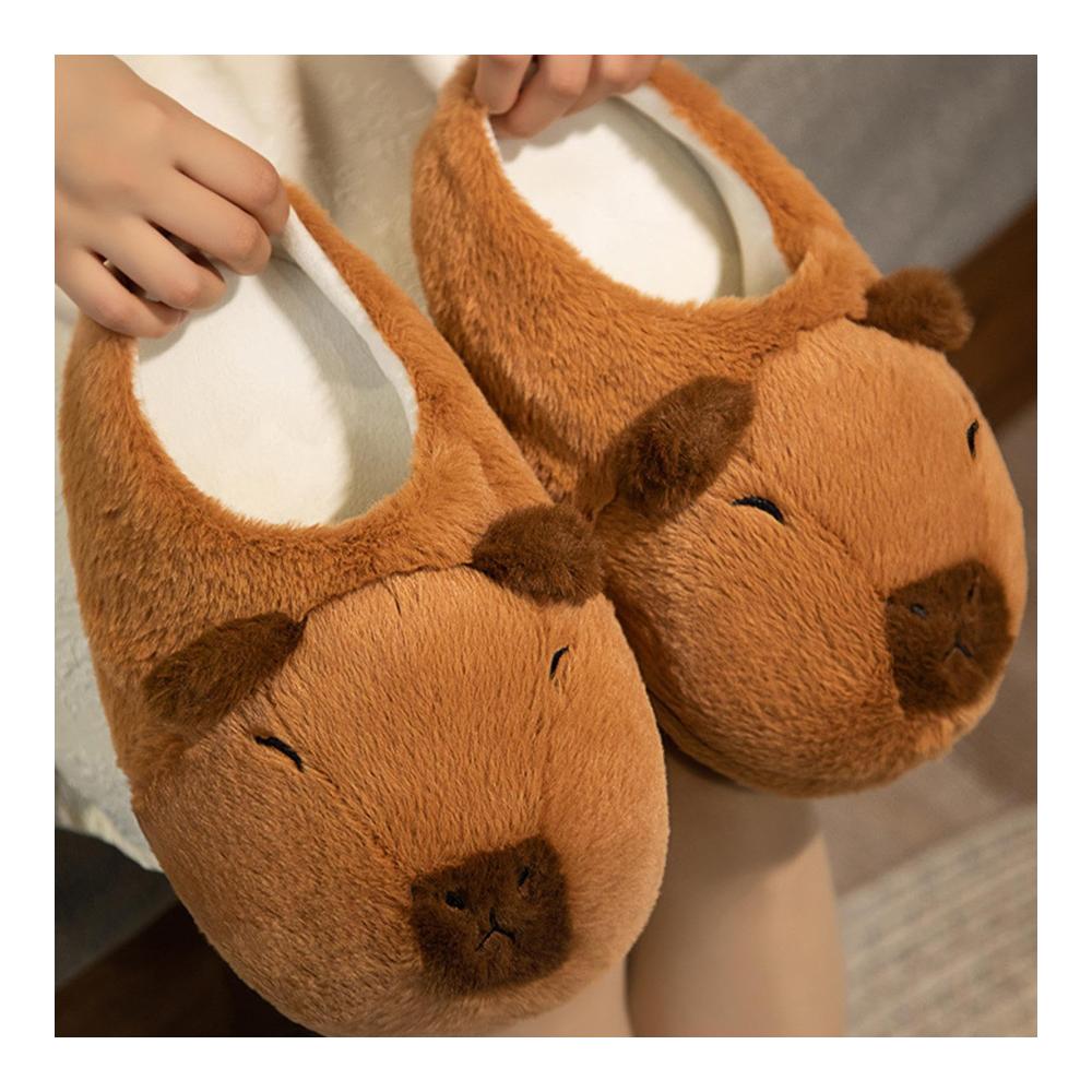 Capybara-Hausschuhe Flauschige Damen-Plüsch-Slip-ons für drinnen und draußen lustige Cartoon-Hausschuhe